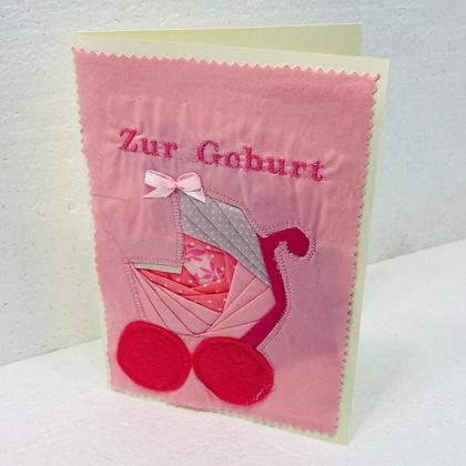Glückwunschkarte Kinderwagen rosa