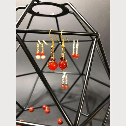 Blut-Achat Ohrringe - Gold mit bronzener Perle