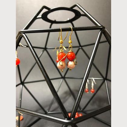 Blut-Achat Ohrringe 2 - Gold mit zweierlei Steinen