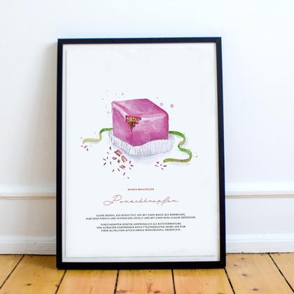 Kunstdruck Wiener Mehlspeisen - Illustration Punschkrapfen