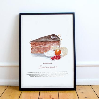 Kunstdruck Wiener Mehlspeisen - Illustration Sachertorte