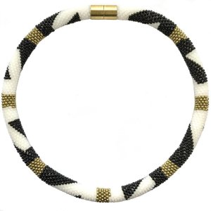 Halskette schwarz weiß gold Block