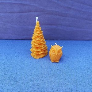 Bienenwachskerze  2er Tanne/Eule-Set