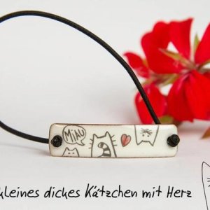 Katzen Armband aus Emaille, handgefertigt,“MIAU Sprechblase“
