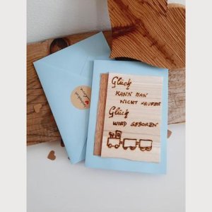 Karte zur Geburt, Zug, Holz, Herzenswerk