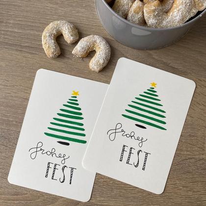Handgemalte Postkarte "linienbaum frohesfest"