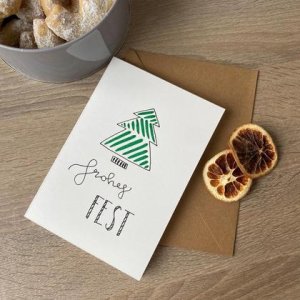 Handgemalte Klappkarte „zickzackbaum frohesfest“
