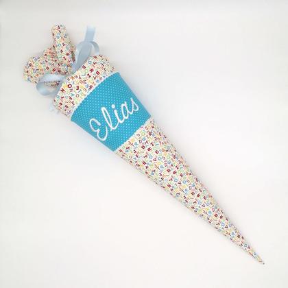 Schultüte "Buchstaben Dreiecke blau" 35 cm