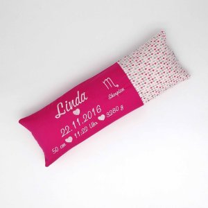 Geburtskissen/Erinnerungskissen Herzen mit Echtmaßen/Geschenk zur Geburt Baby