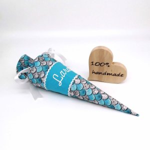 Schultüte „Schuppen türkis“ 35 cm Kindergartentüte Geschwistertüte
