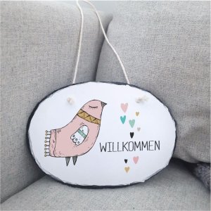 Schiefertafel Türschild „Vogel mit Herzen“