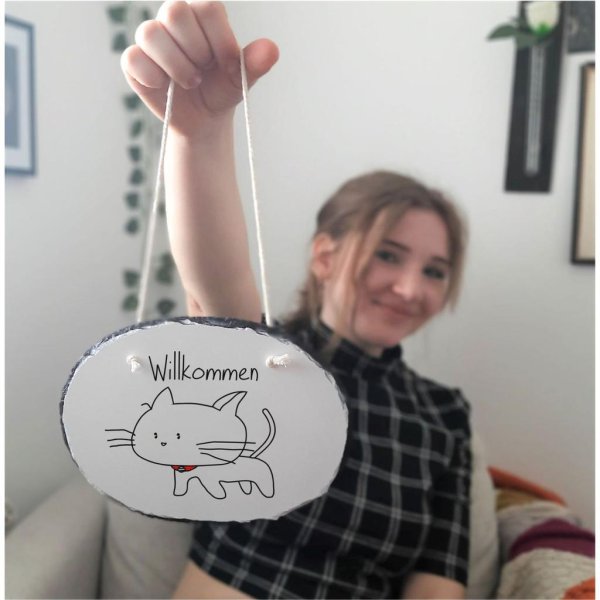 Schiefertafel Türschild "Katze Comic" - Image 2