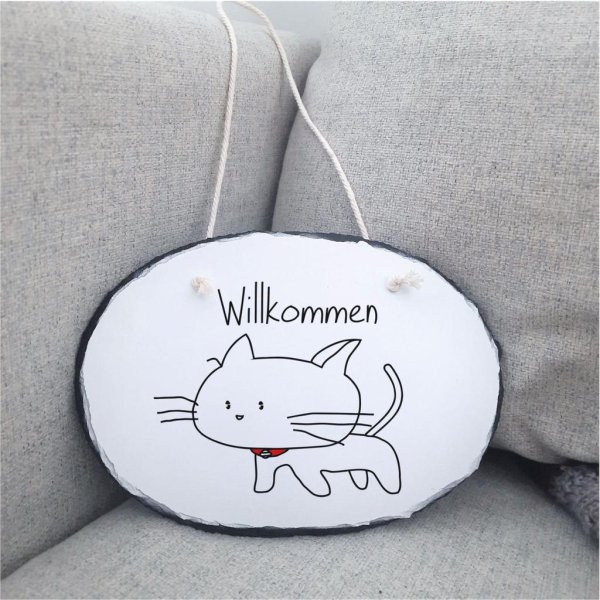 Schiefertafel Türschild "Katze Comic"