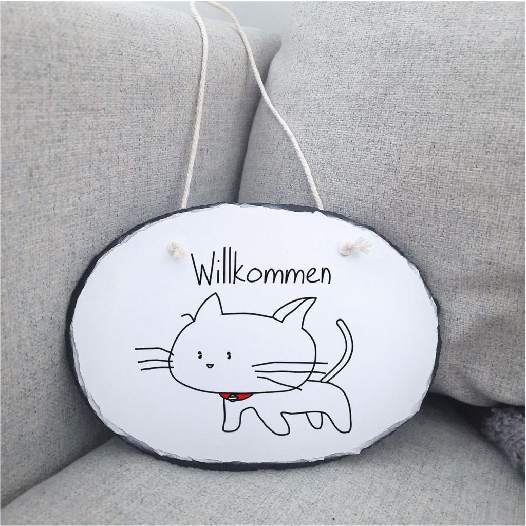 Schiefertafel Türschild "Katze Comic"