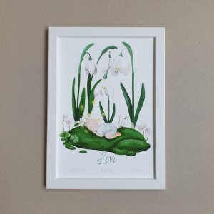 „Schlafendes Baby im Frühling“, personalisierbares Geburtsposter, Motiv 1