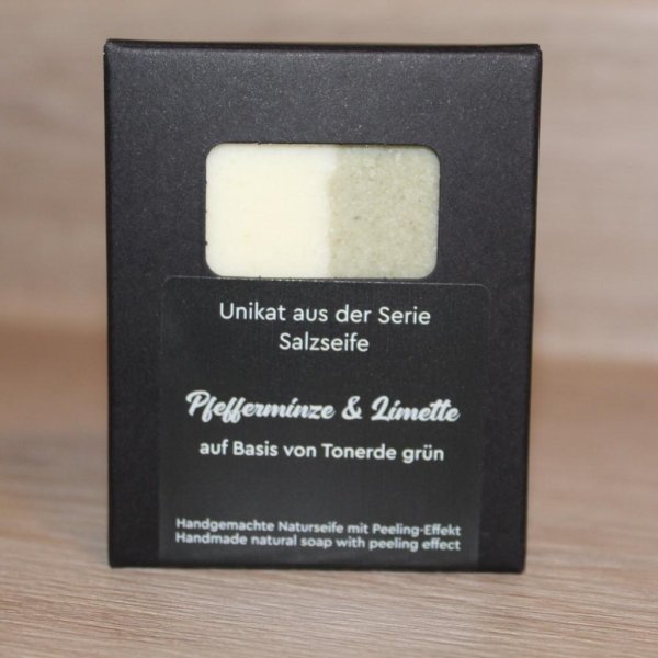 Naturseife Salzseife Pfefferminze & Limette mit Tonerde grün, Peelingseife - Image 3