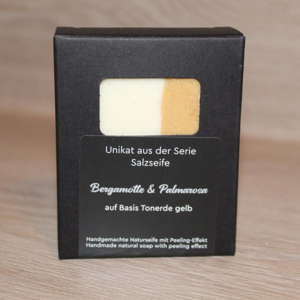 Naturseife Salzseife Bergamotte & Palmarose mit Tonerde gelb, Peelingseife - Image 3