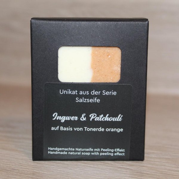 Naturseife Salzseife Ingwer & Patchouli mit Tonerde orang, Peelingseife - Image 3