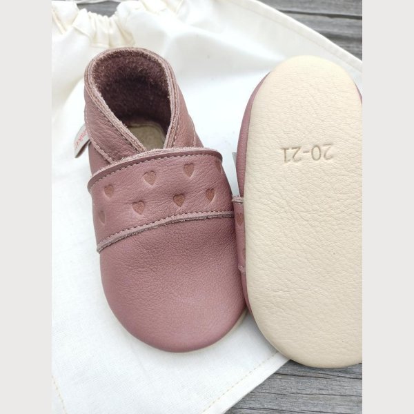 Krabbelschuhe Naturleder, altrosa mit Herzen Gr 18/19 - Image 3