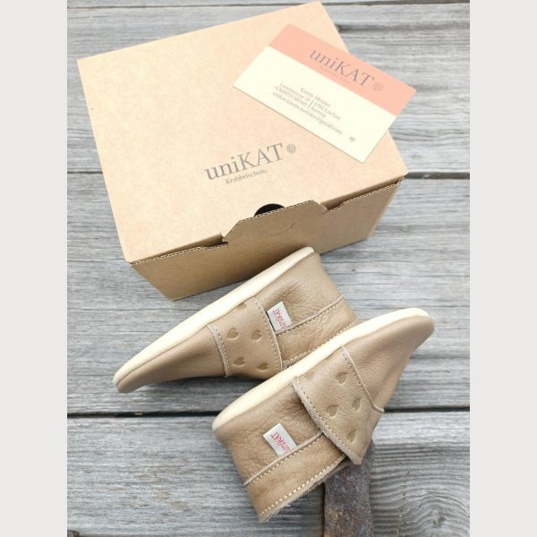 Krabbelschuhe Naturleder, taupe mit Herzen, Gr 18/19 - Image 4