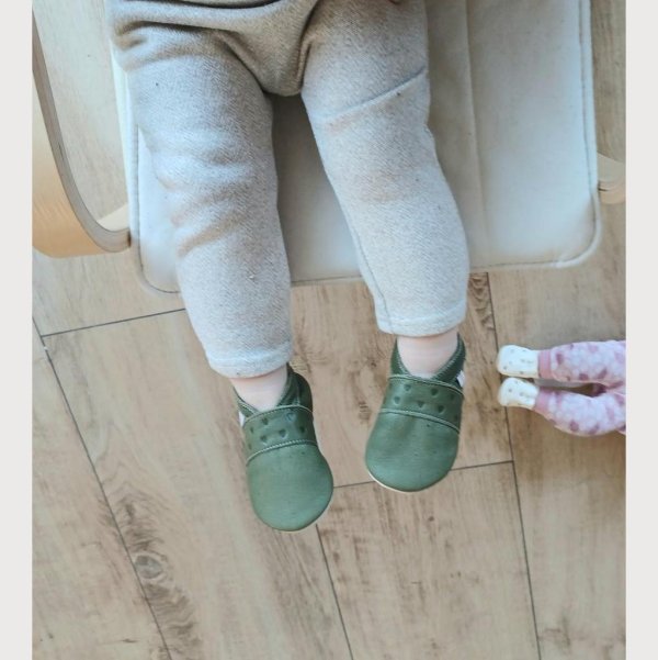 Krabbelschuhe Naturleder, khaki mit Herzen Gr 18/19 - Image 3