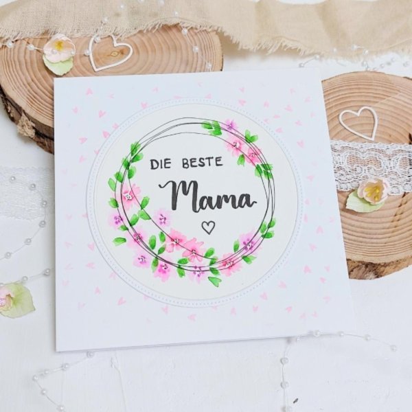 Grusskarte zum Muttertag - "Die beste Mama!" - rosa