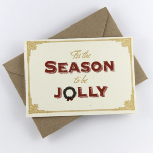 Weihnachtskarte „‚Tis the season to be jolly“ goldener Druck, vintage Stil