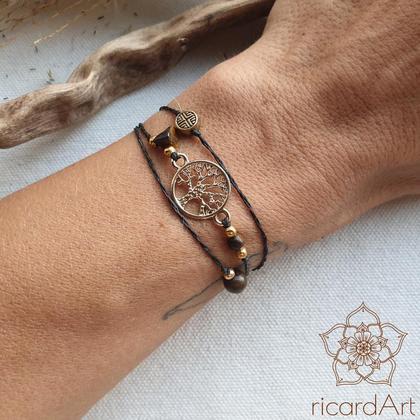 Wickelarmband  Tigerauge - Lebensbaum