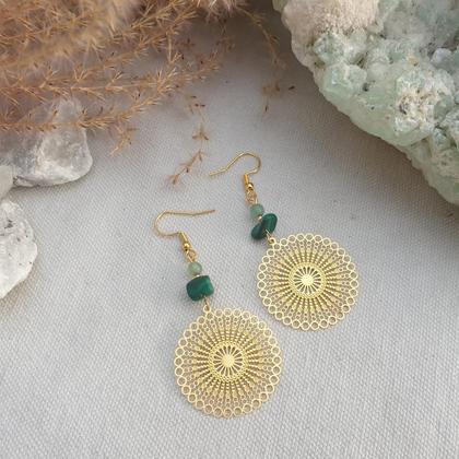 Malachit - Aventurin Ohrringe *Mandala gold*