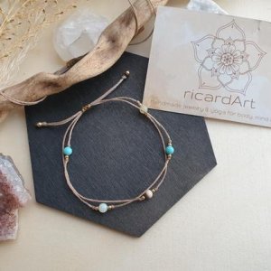 Amazonit – Türkis Doppelarmband *18k vergoldet/sandfarben