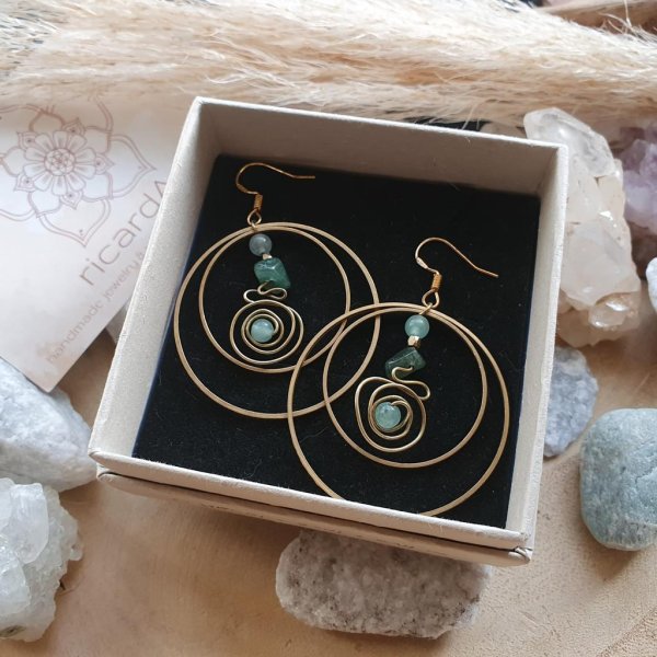 Ohrringe AVENTURIN CIRCLES* 40mm antikgold - Image 2