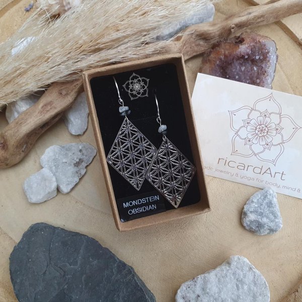 MONDSTEIN/TURMALIN Ohrringe *DIAMOND Flower of Life* - Image 2