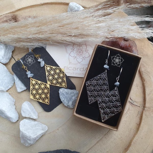 MONDSTEIN/TURMALIN Ohrringe *DIAMOND Flower of Life* - Image 3