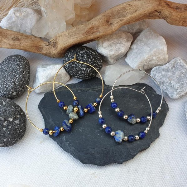 Amazonit/Aventurin/Erdbeerquarz/Lapislazuli CREOLEN *30mm Edelstahl - Image 2