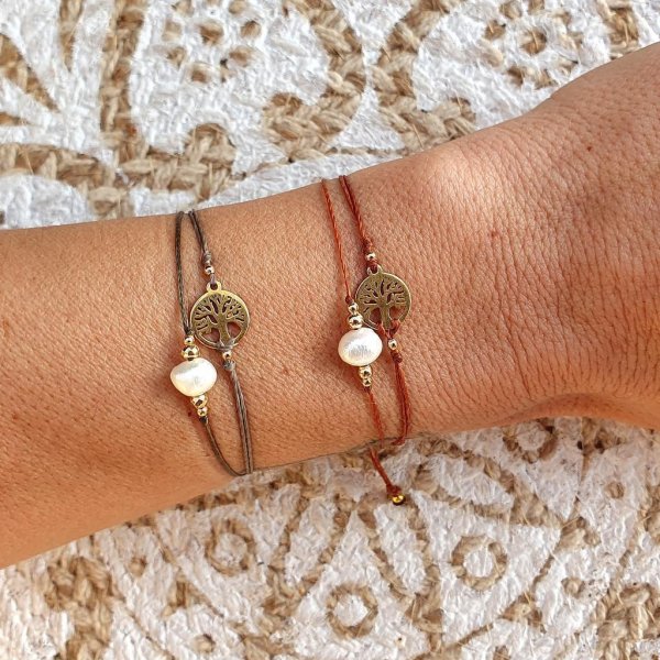 Doppelarmband *LEBENSBAUM & SÜßWASSERPERLE* 18kvergoldet - Image 3
