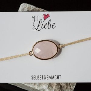 Armbändchen Rosenquarz 26x15mm goldfarben