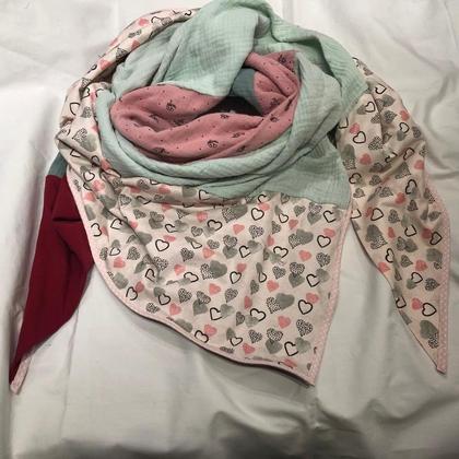 Dreieckstuch Herzerl - Rosa/Mint