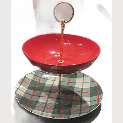 Etagere "Karo Grün mit rotem Teller"