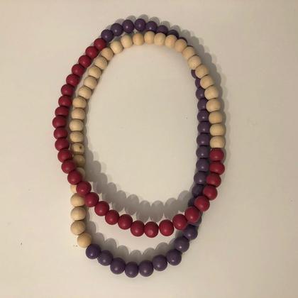Kette - Holzperlen - Natur/Magenta/Lila