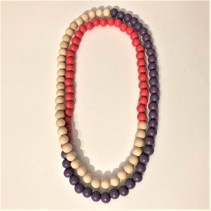 Kette - Holzperlen - Natur/Pink/Lila