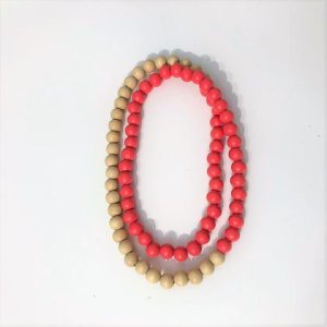 Kette – Holzperlen – Natur/Pink