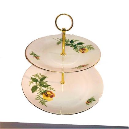 Etagere - Goldrand - Rose und Schleierkraut
