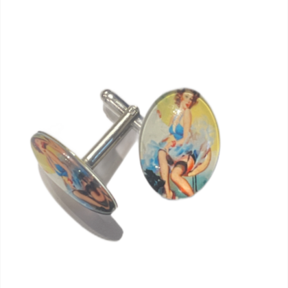 Manschettenknöpfe - Pin-Up Gelb blaues Kleid