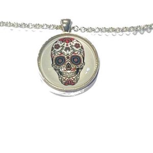 Kette – Sugar Skull – Blumen Rot/Pink