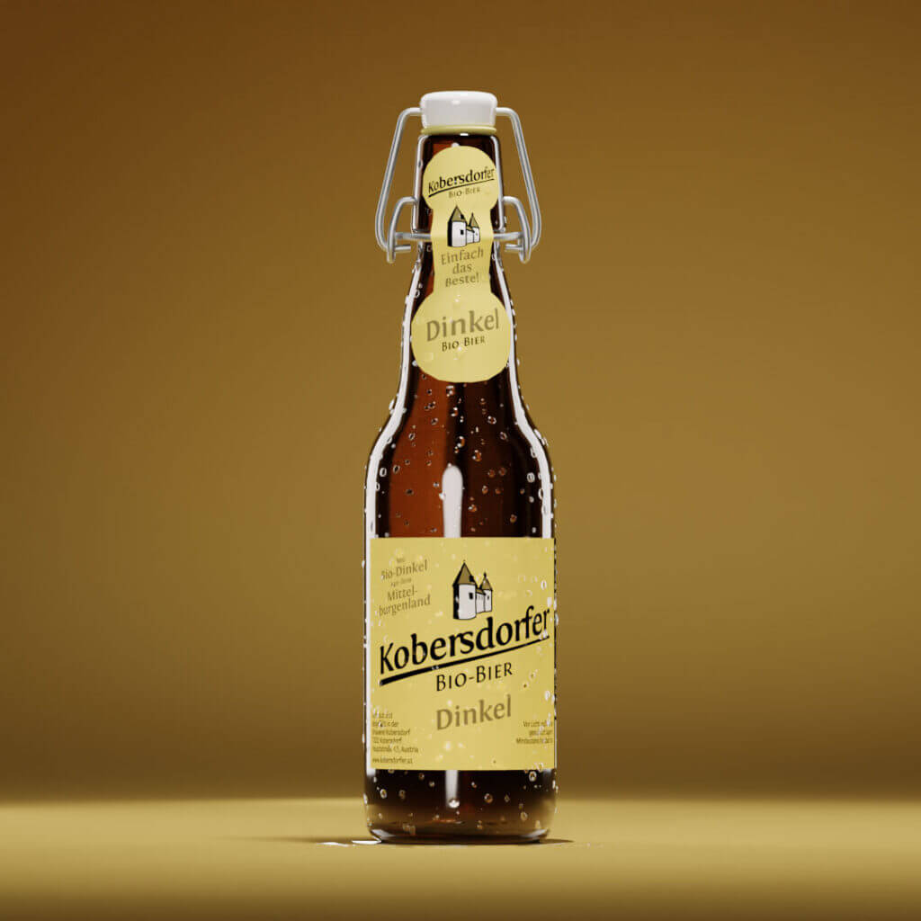 Eine Flasche von Kobersdorfer Dinkel Biobier
