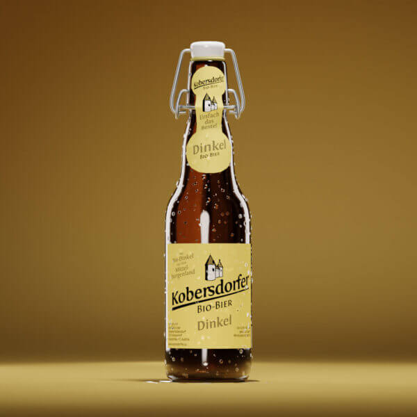 Eine Flasche von Kobersdorfer Dinkel Biobier