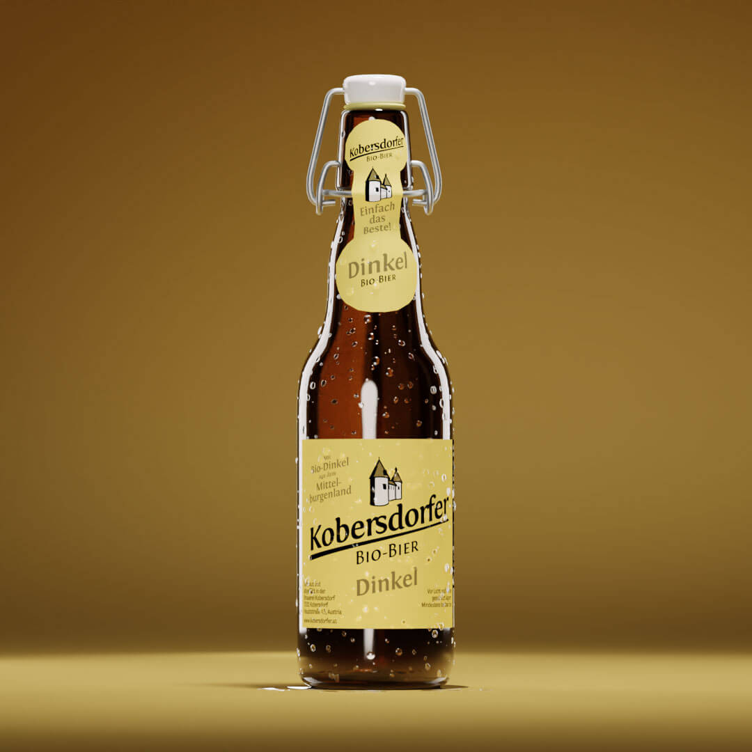 Eine Flasche von Kobersdorfer Dinkel Biobier