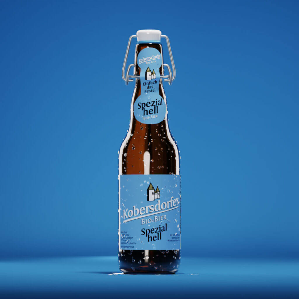 Eine Flasche von Kobersodrfer Spezial Hell Biobier