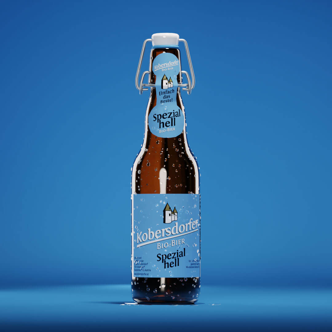 Eine Flasche von Kobersodrfer Spezial Hell Biobier