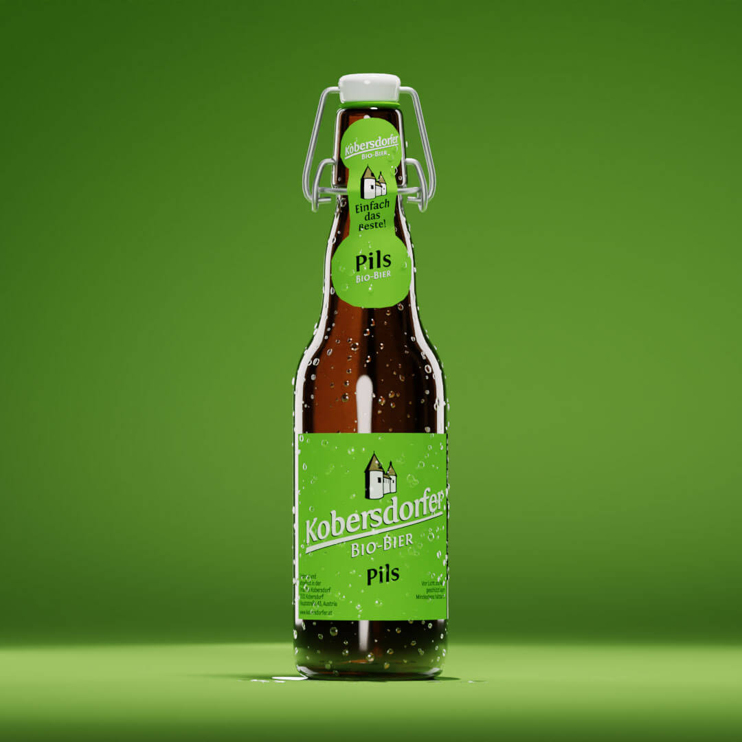 Eine Flasche von Kobersdorfer Bio Pils